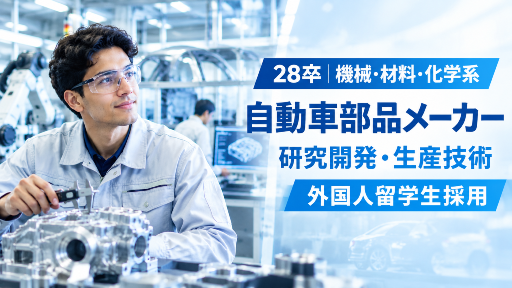 28卒【機械・材料・化学系】【トヨタ・ホンダなど大手完成車メーカー全社と取引】宇宙〜自動車の最先端を支える「金属×樹脂」の高度技術メーカー!家賃半額&初期費用全額サポート 外国人留学生採用