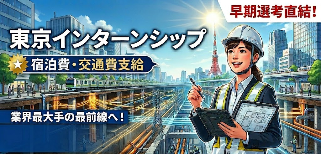 【夏インターンシップ】土木・電気・機械系対象の現場見学インターンシップ情報/交通費・宿泊費支給!/日本・最大手企業@東京