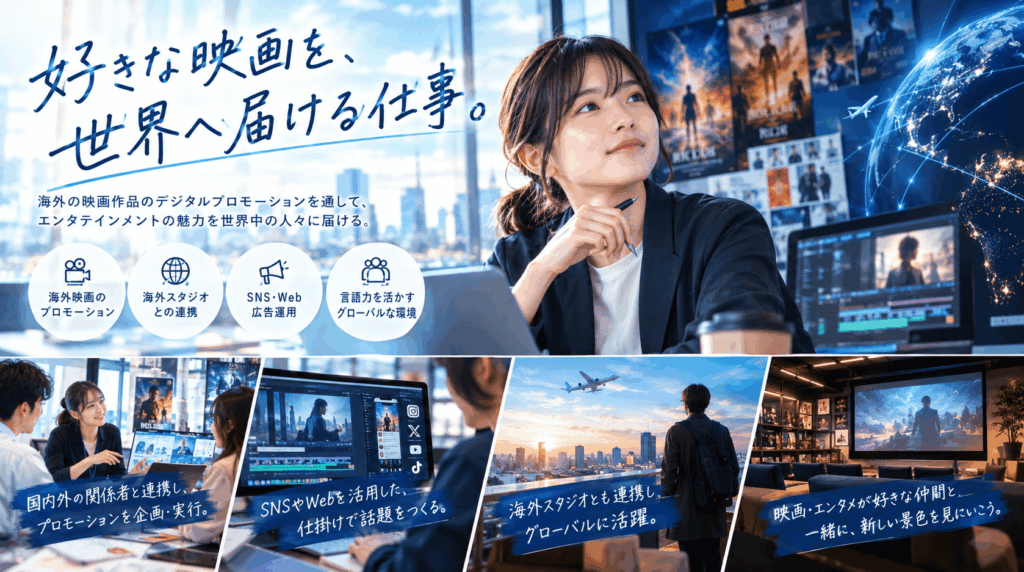 【27卒/英語×日本語】新卒1期生/映画のプロモーション業務/東宝グループ/東京勤務/外国人採用
