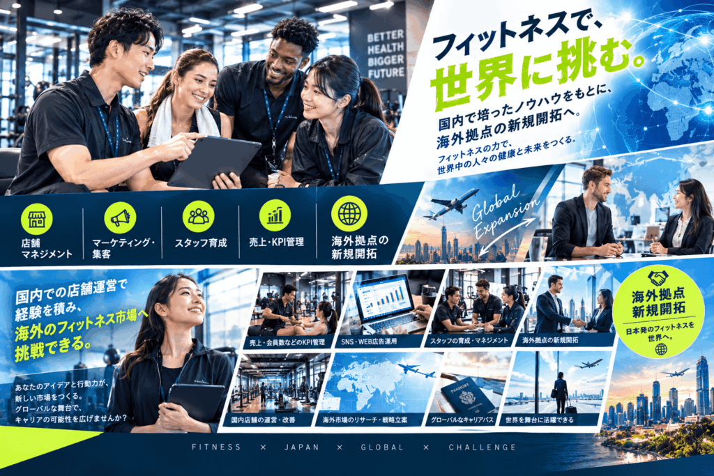 【日本語×英語】フィットネスクラブ国内店舗マネジメント・海外新規拠点開拓/外国人採用