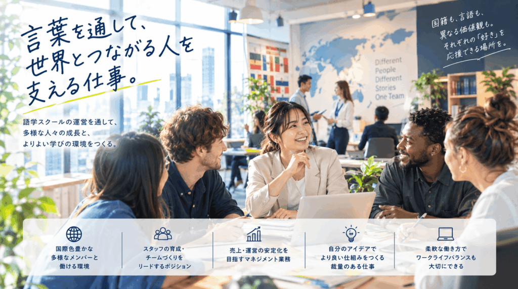 【中途採用】日本語×英語×店舗経営/語学スクール責任者（ディレクター）/外国人留学生採用